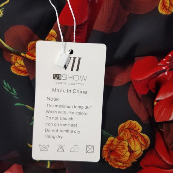 Viishow Women's Red Peony Short Sleeve Chiffon Blouse 3XL/22 New with Tags - Picture 5 of 6